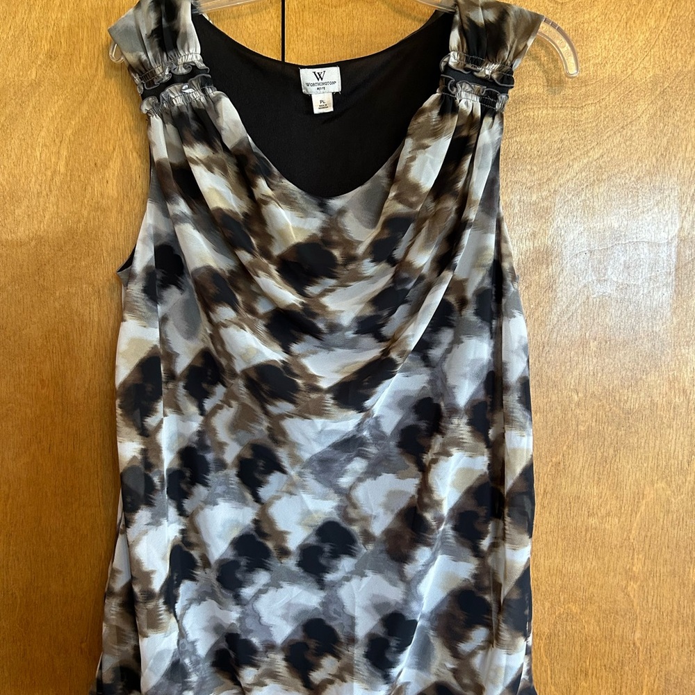 Worthington Sleeveless Abstract Blouse - Black, Gray, Brown